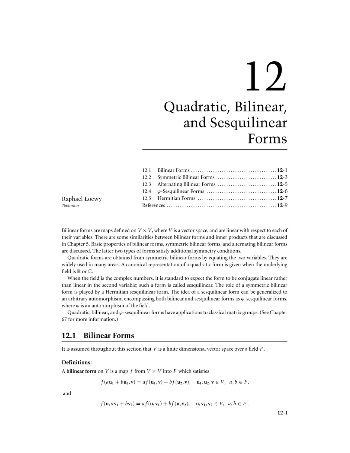 Chapter 12. Quadratic, Bilinear, and Sesquilinear Forms