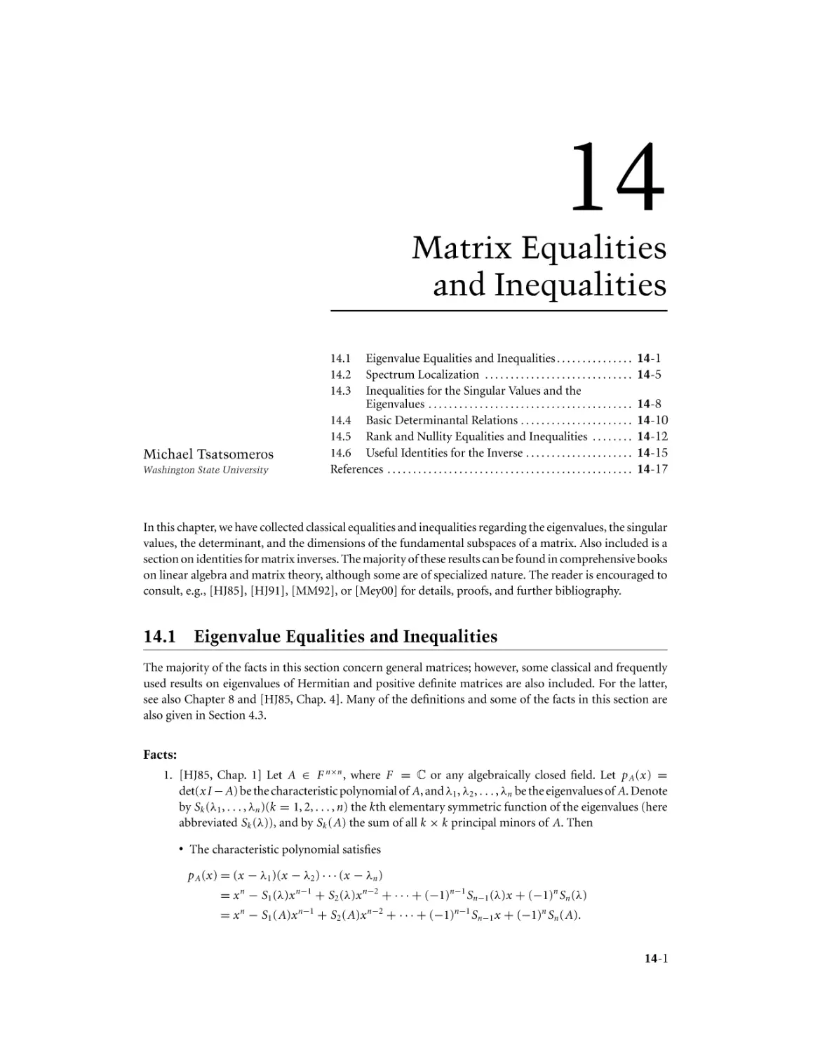 Chapter 14. Matrix Equalities and Inequalities