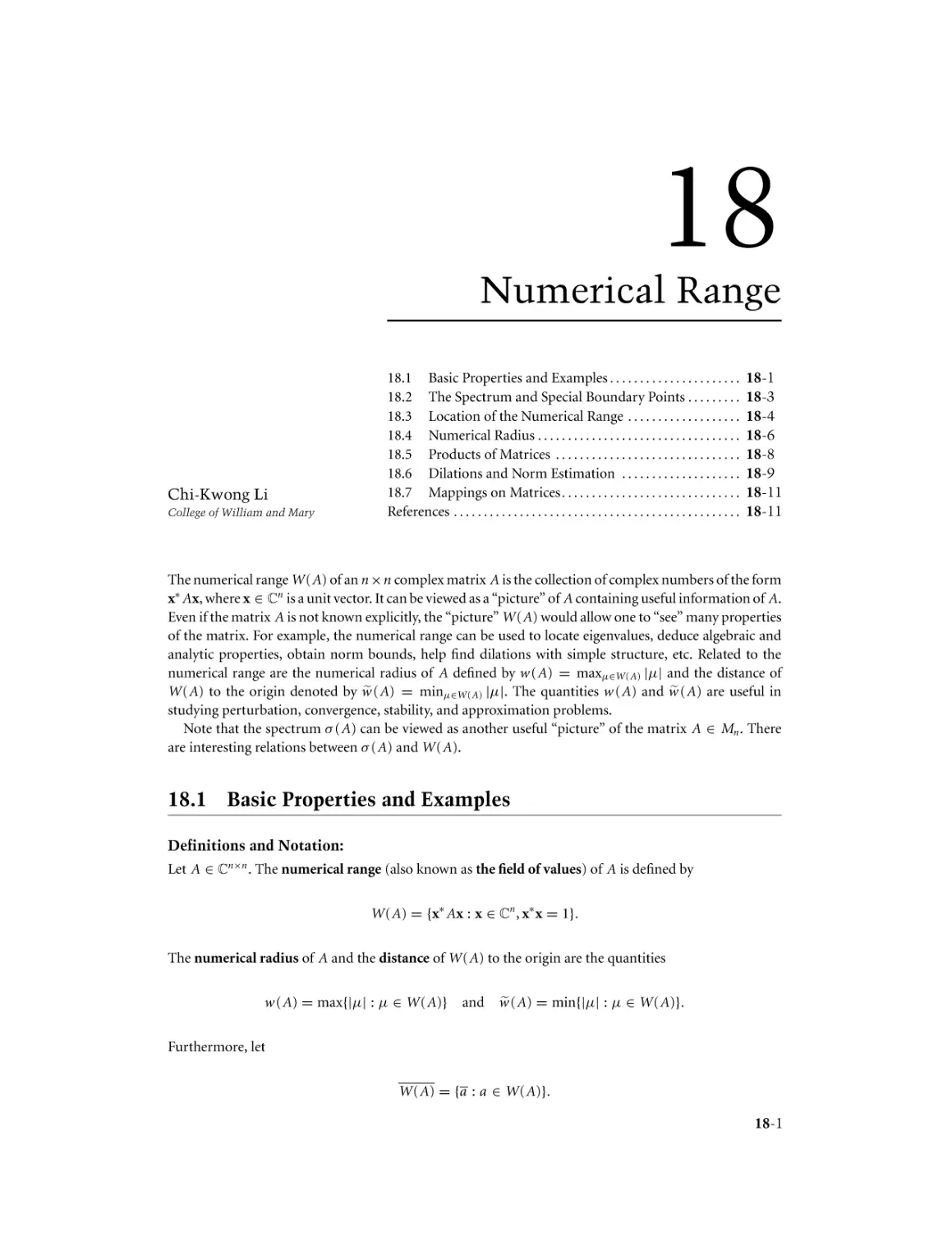 Chapter 18. Numerical Range