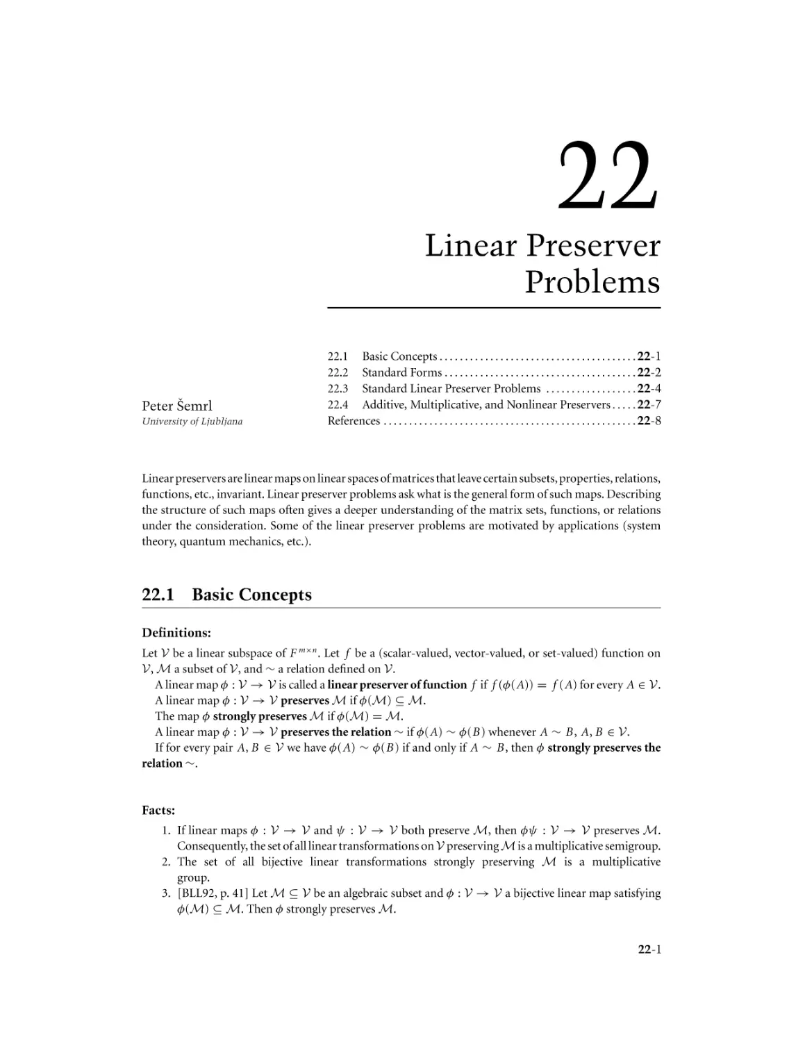 Chapter 22. Linear Preserver Problems