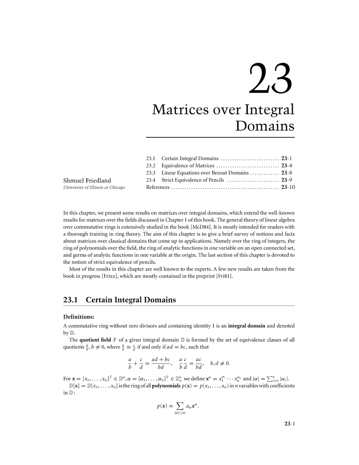 Chapter 23. Matrices over Integral Domains