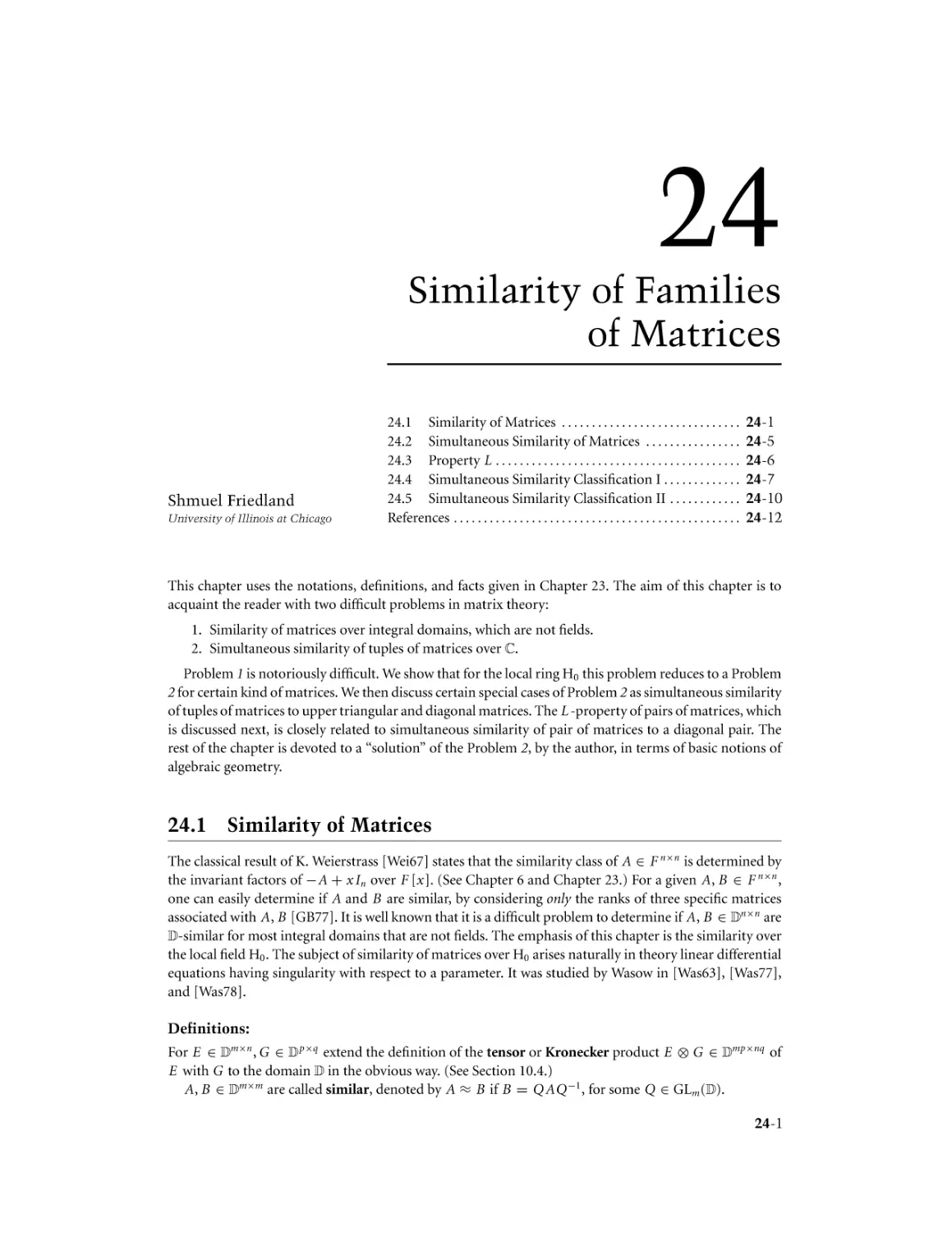 Chapter 24. Similarity of Families of Matrices