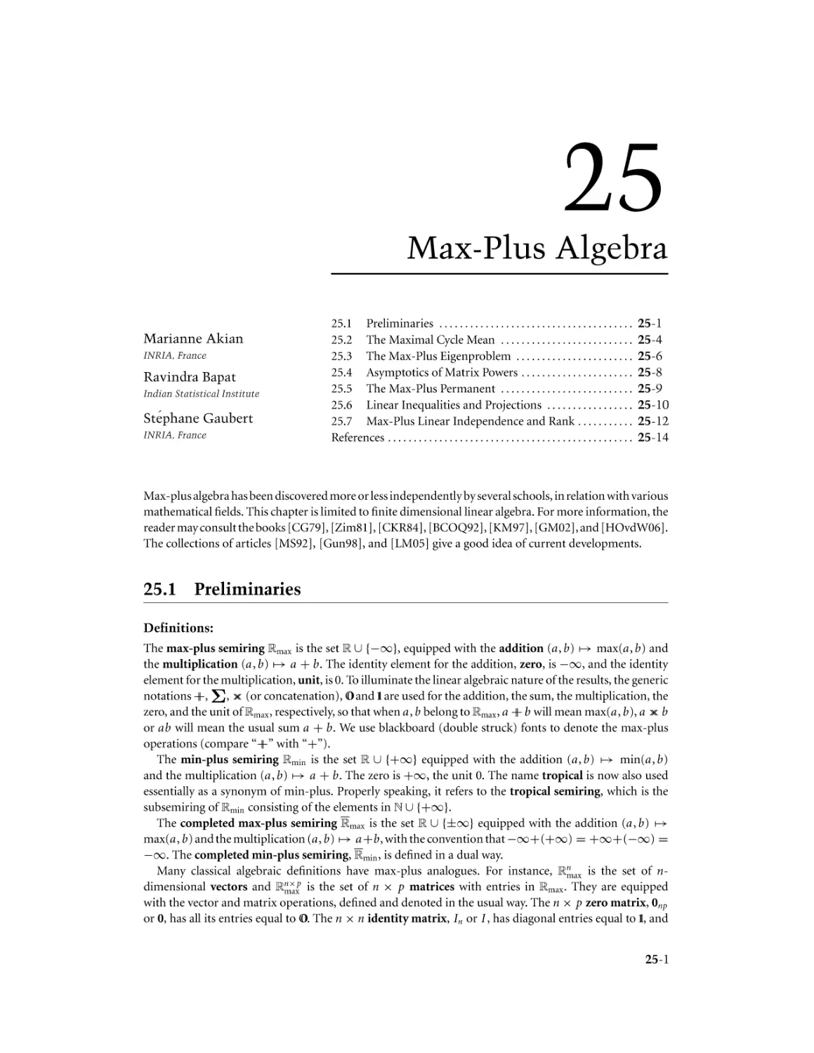 Chapter 25. Max-Plus Algebra