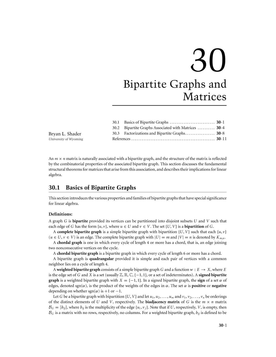Chapter 30. Bipartite Graphs and Matrices