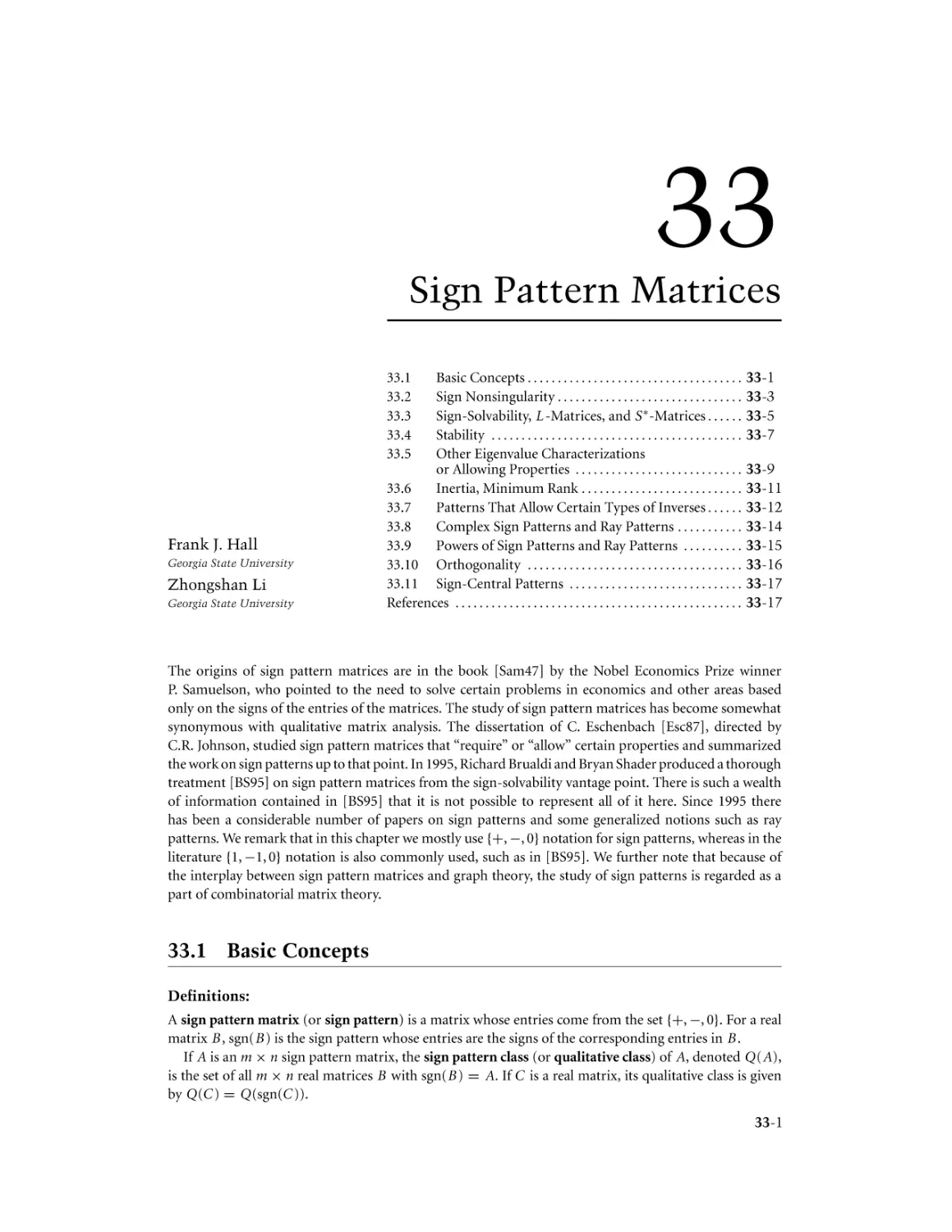 Chapter 33. Sign Pattern Matrices