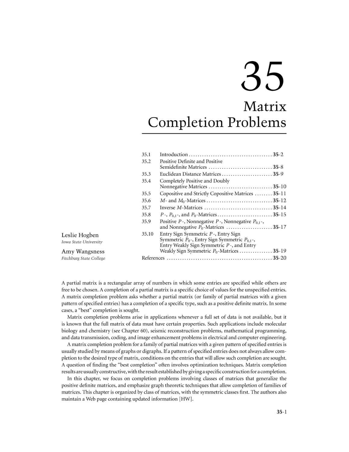 Chapter 35. Matrix Completion Problems