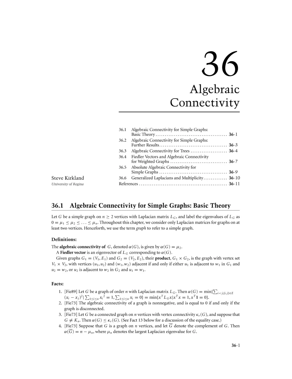 Chapter 36. Algebraic Connectivity