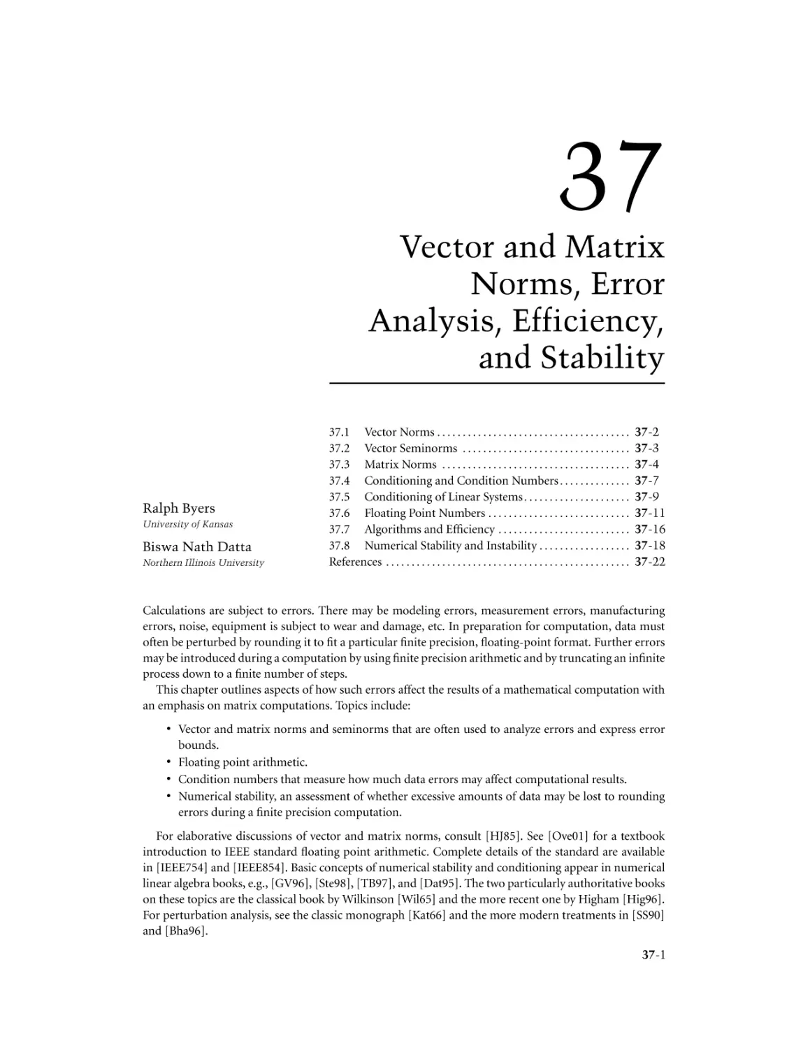 Chapter 37. Vector and Matrix Norms, Error Analysis, Efficiency, and Stability
