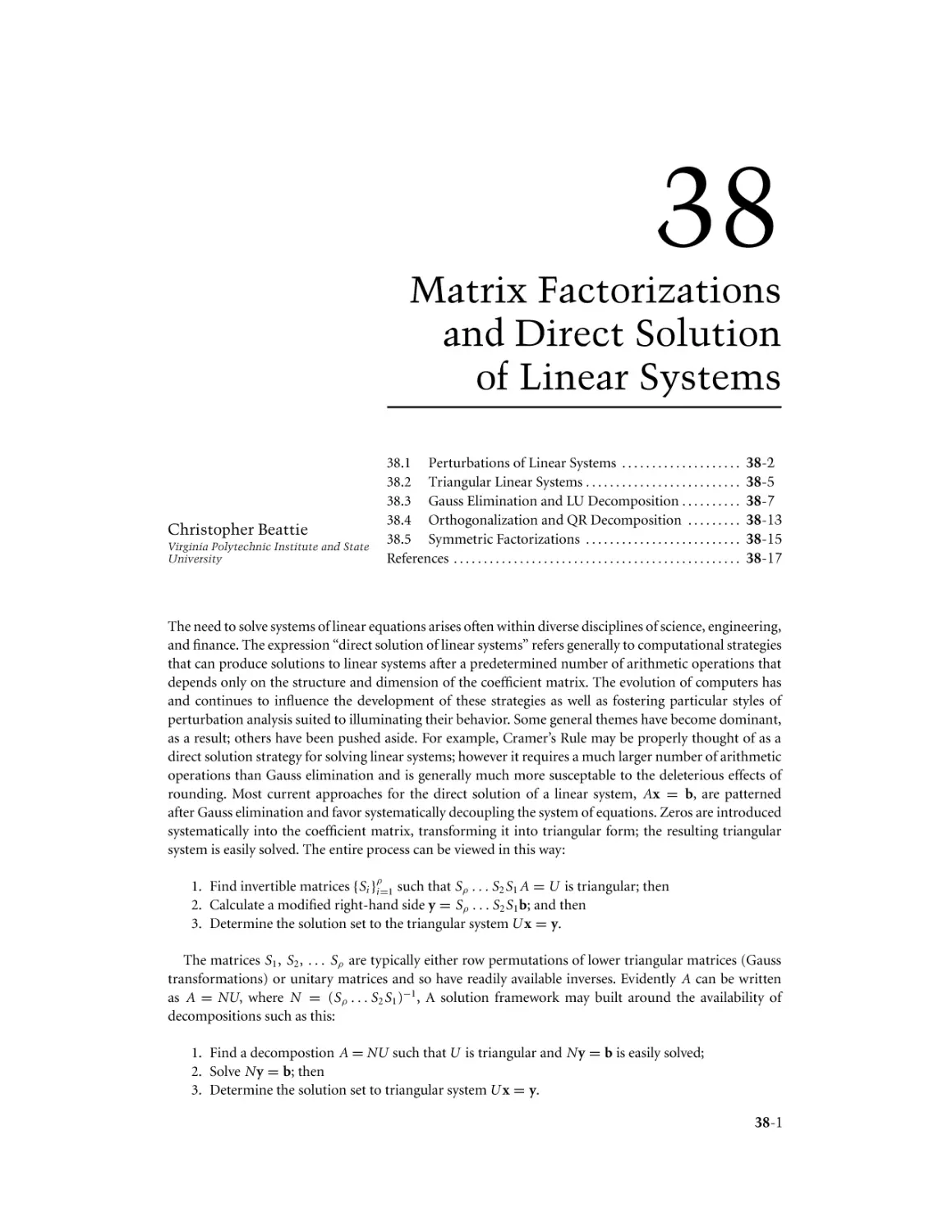 Chapter 38. Matrix Factorizations and Direct Solution of Linear Systems