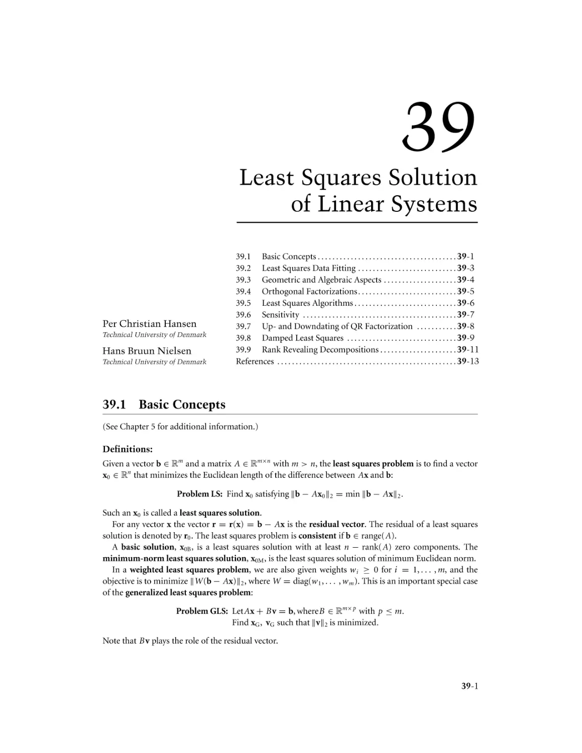 Chapter 39. Least Squares Solution of Linear Systems