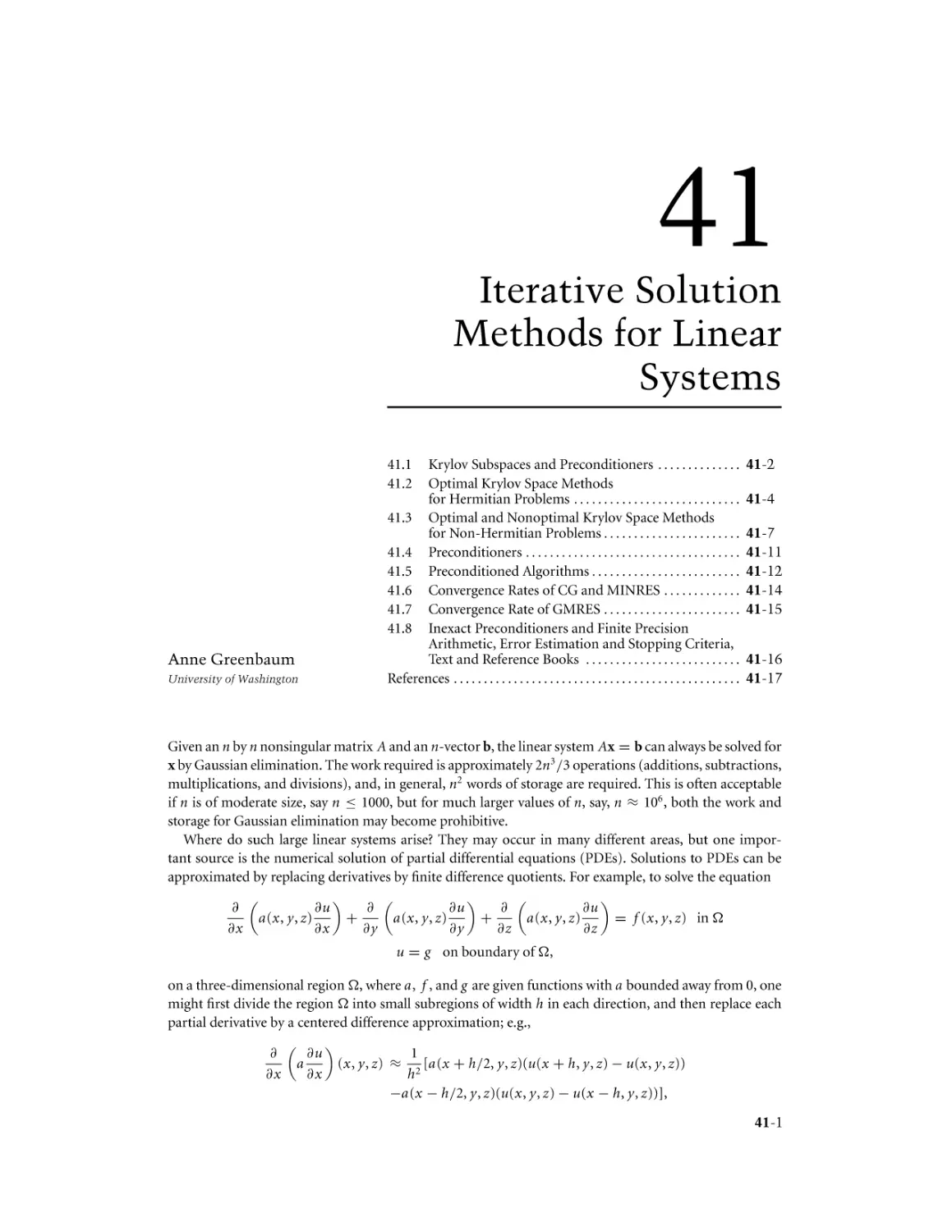 Chapter 41. Iterative Solution Methods for Linear Systems