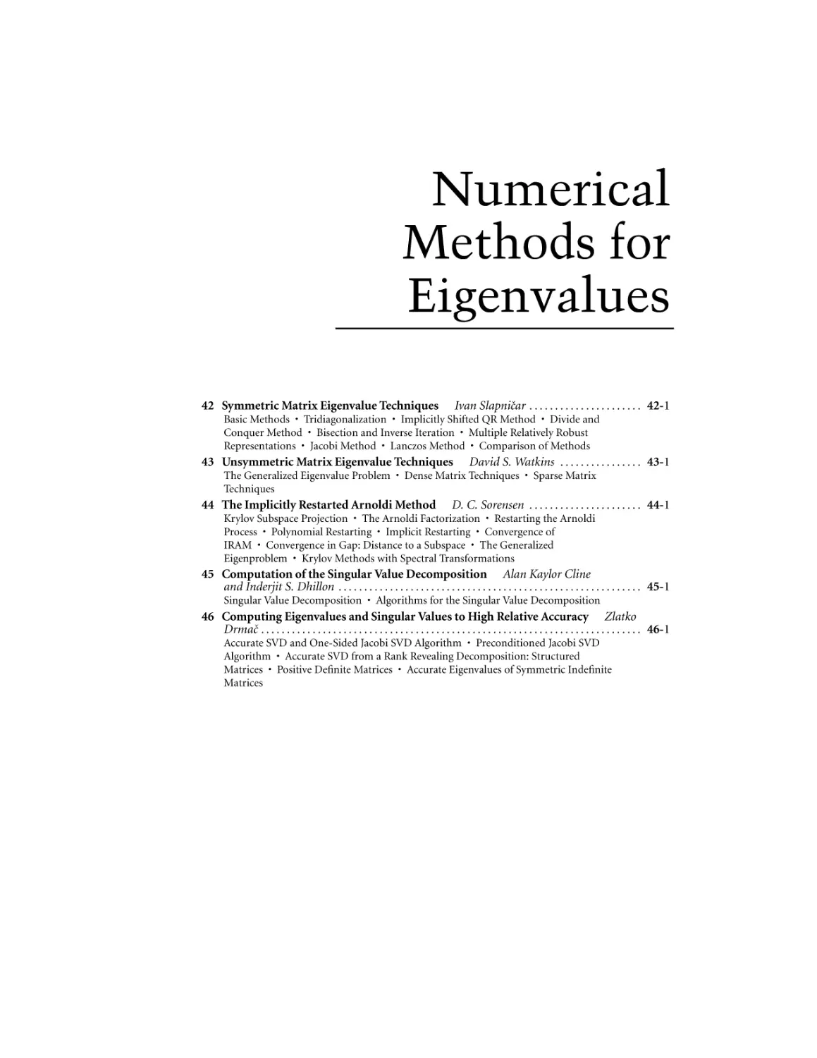 Numerical Methods for Eigenvalues
