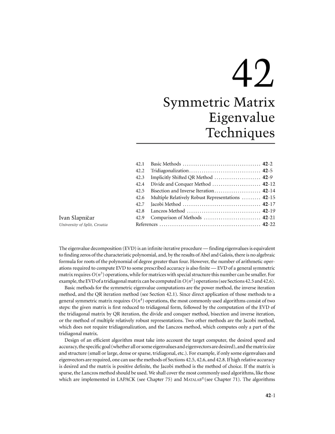 Chapter 42. Symmetric Matrix Eigenvalue Techniques