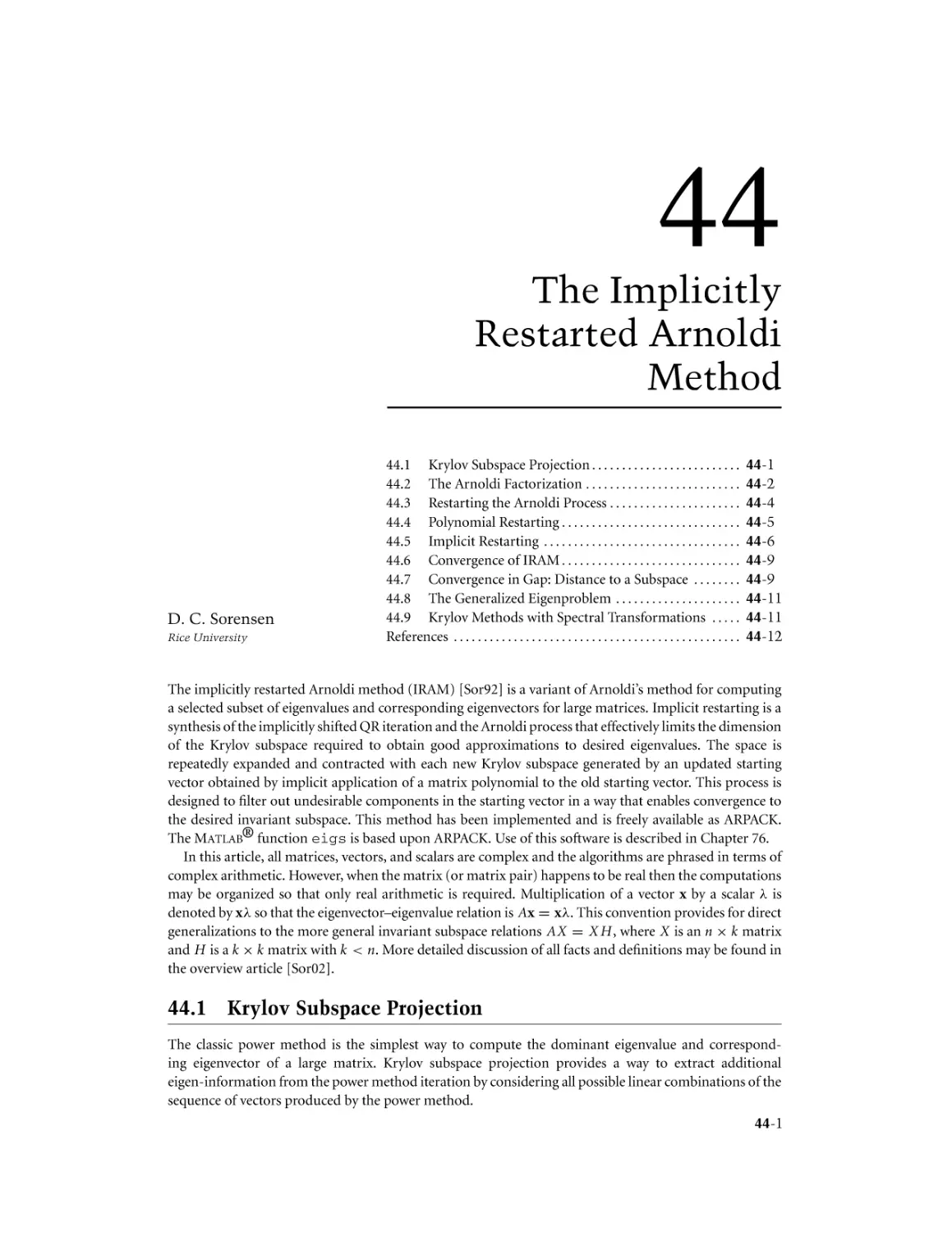 Chapter 44. The Implicitly Restarted Arnoldi Methods