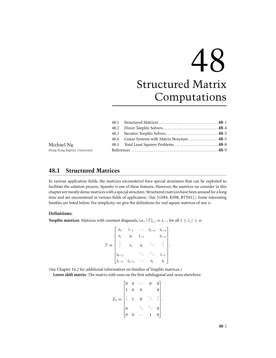 Chapter 48. Structured Matrix Computations
