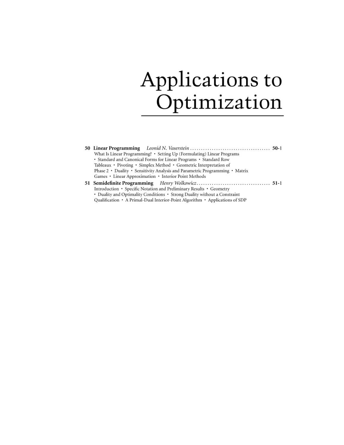 Applications to Optimization