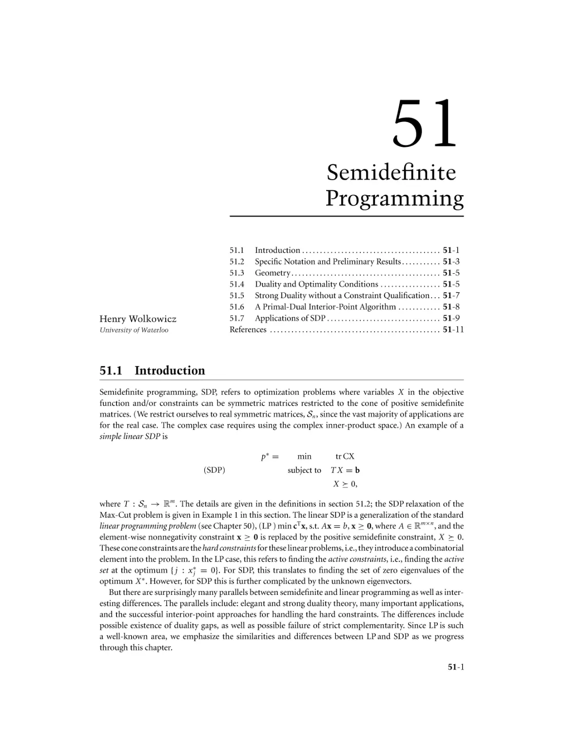 Chapter 51. Semidefinite Programming