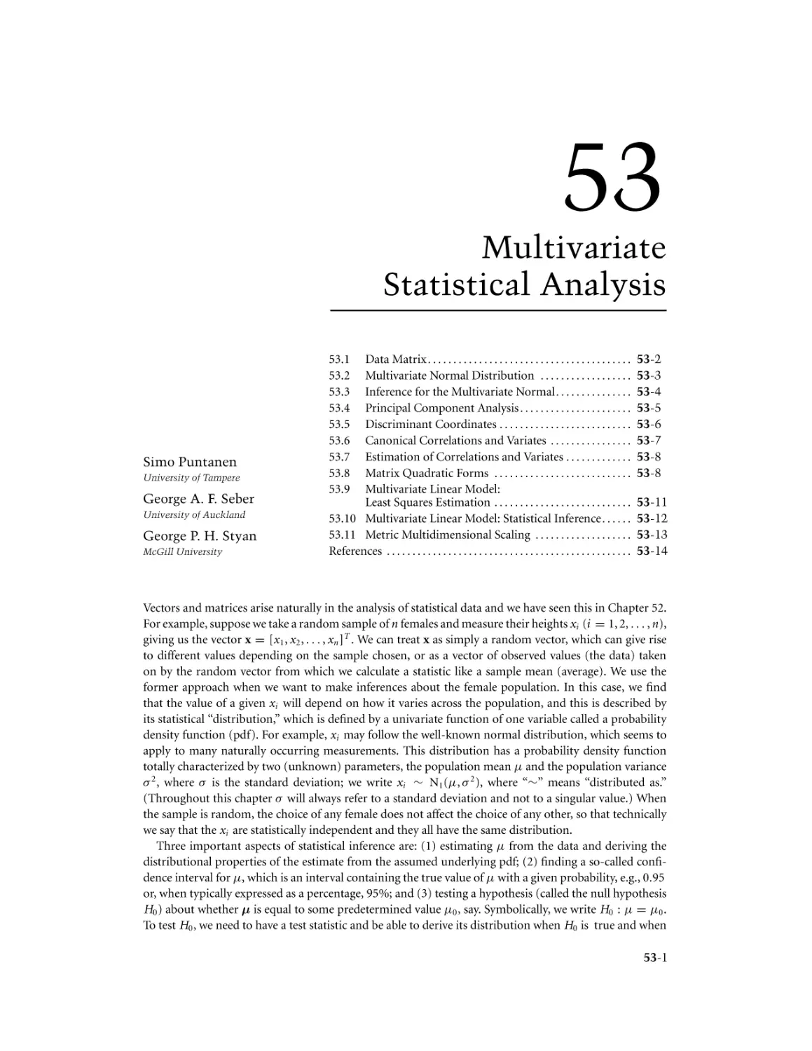 Chapter 53. Multivariate Statistical Analysis