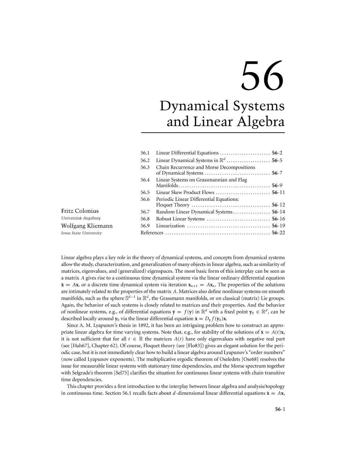 Chapter 56. Dynamical Systems and Linear Algebra