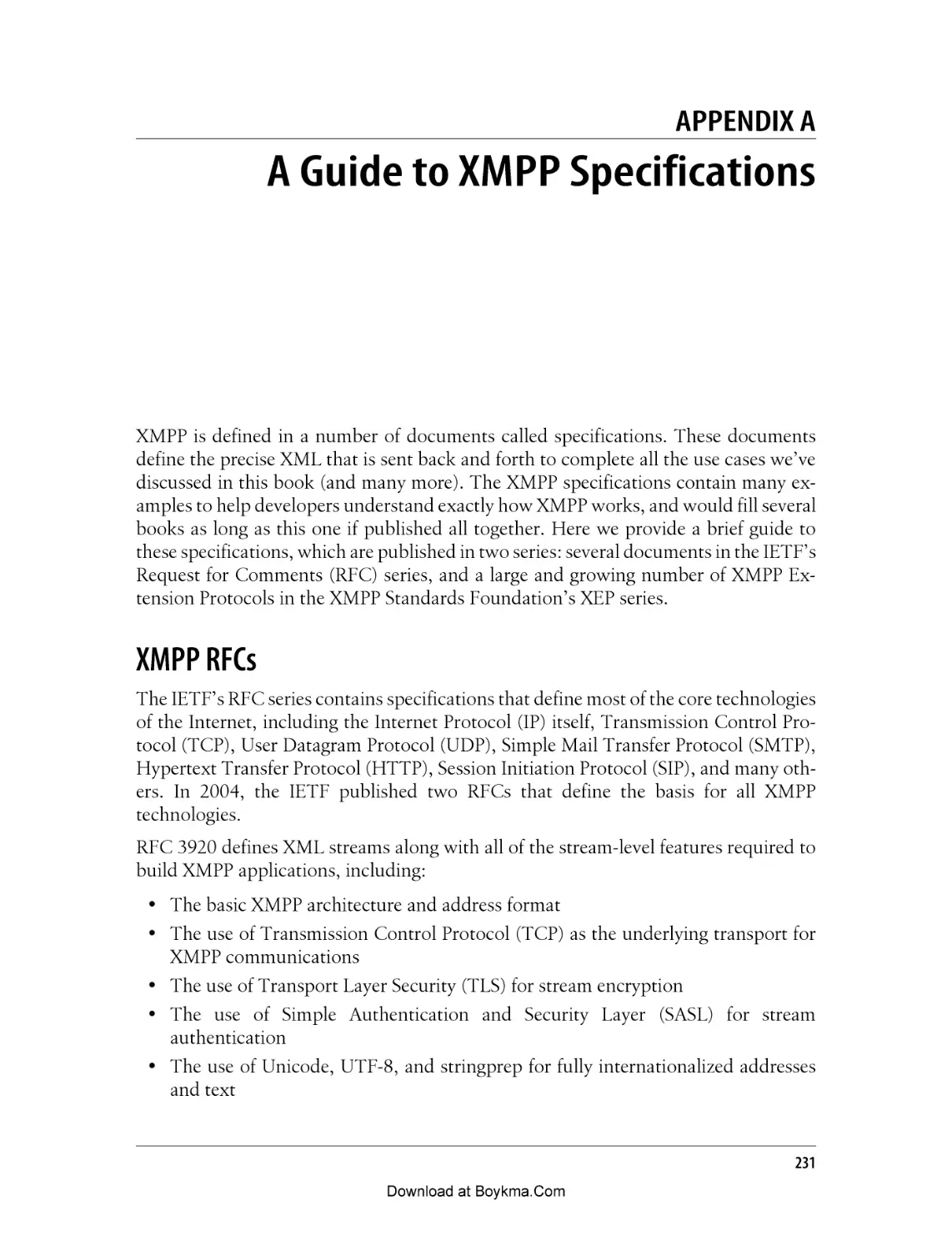 Appendix A. A Guide to XMPP Specifications
XMPP RFCs