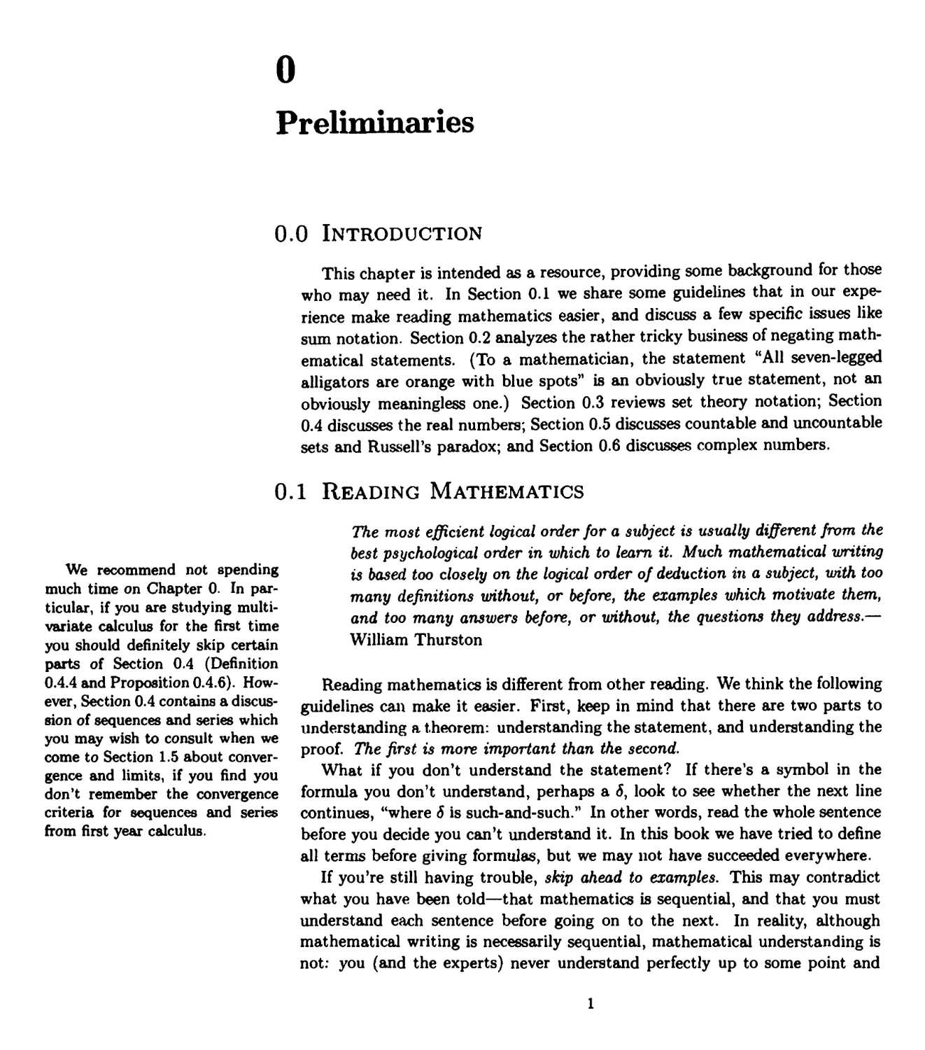 CHAPTER 0 Preliminaries
0.1 Reading Mathematics
