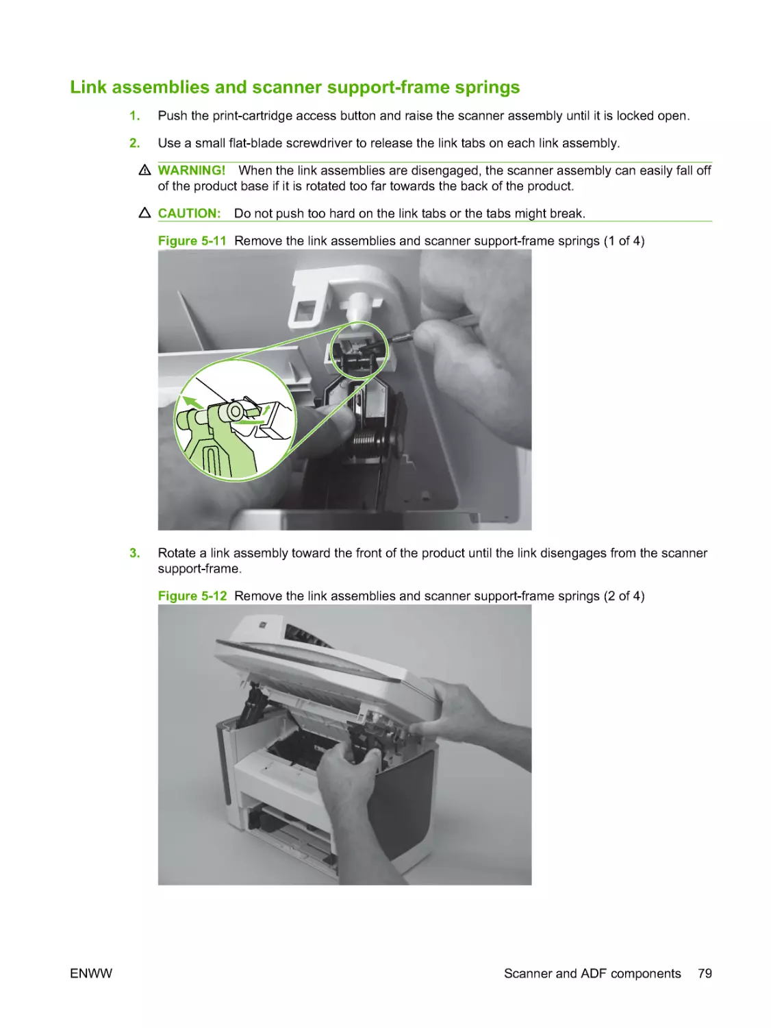 Link assemblies and scanner support-frame springs