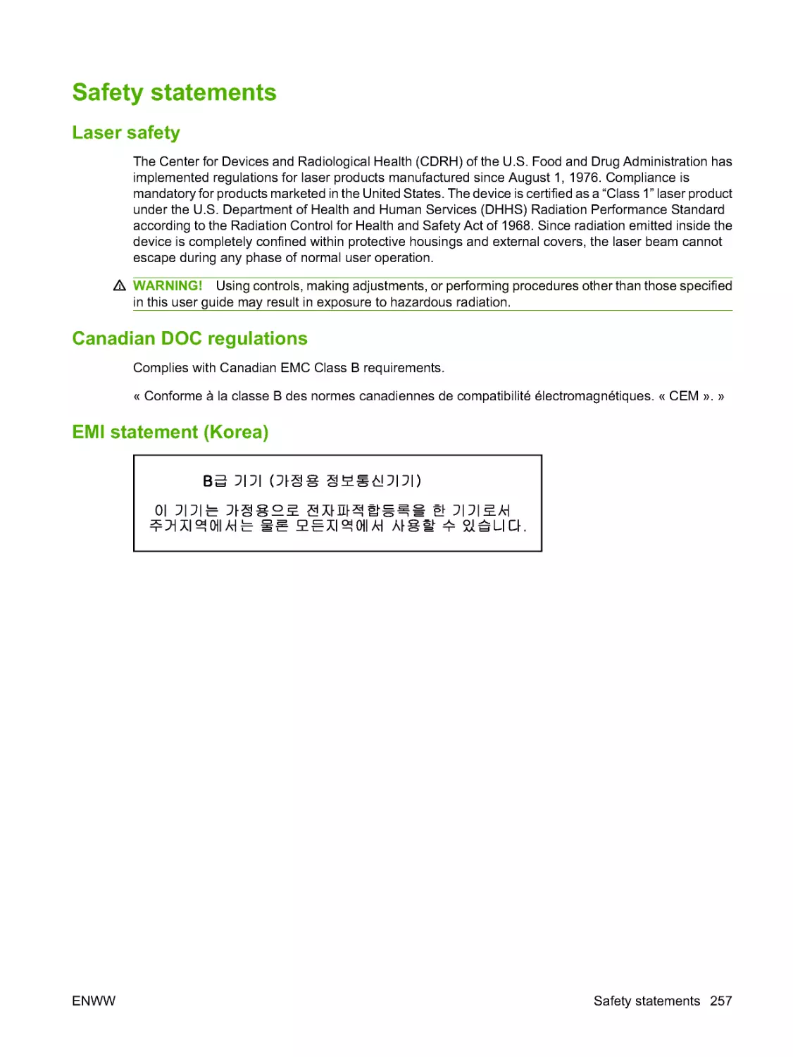 Safety statements
Canadian DOC regulations