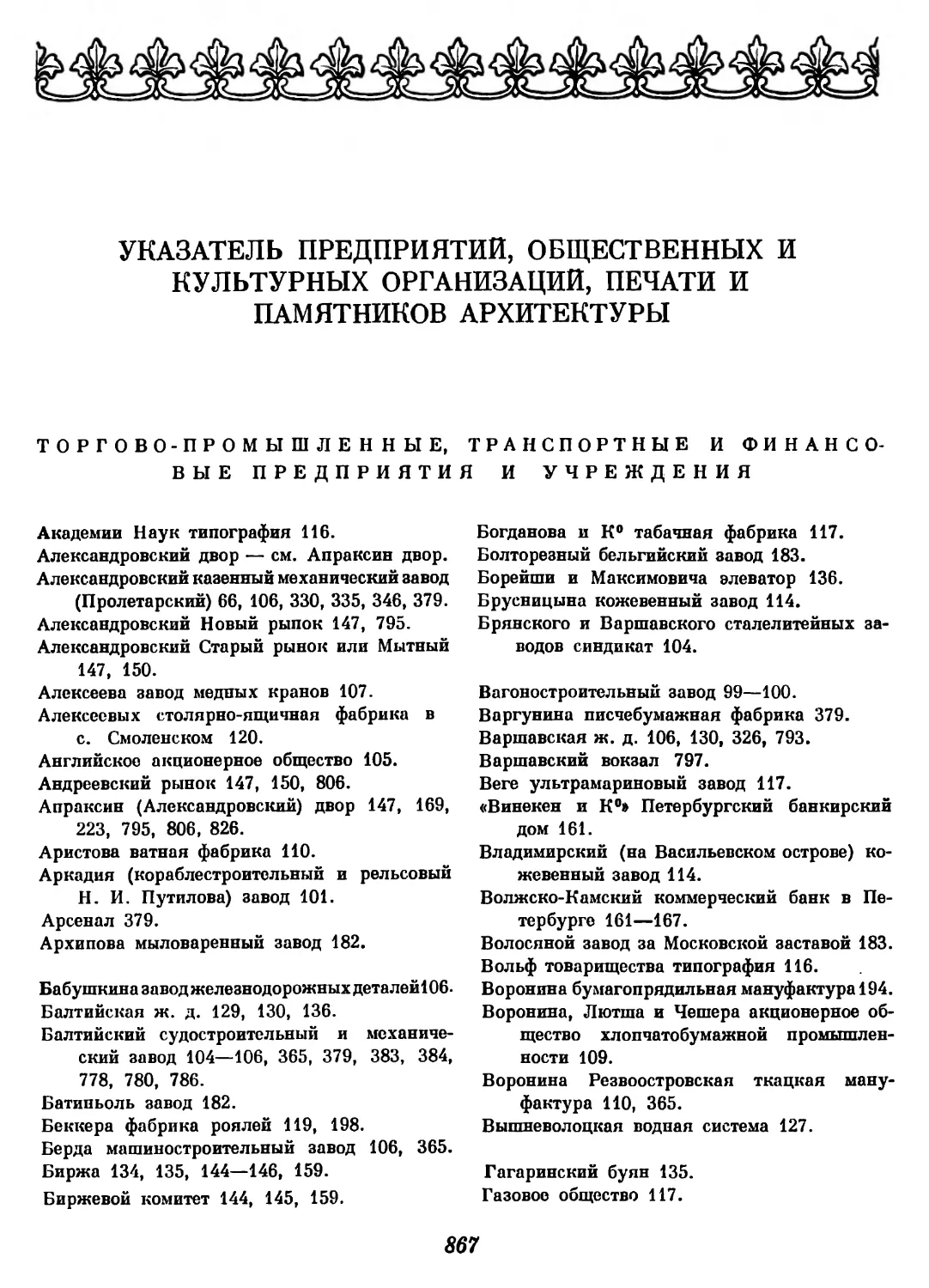 УКАЗАТЕЛЬ ПРЕДПРИЯТИЙ, ОБЩЕСТВЕННЫХ И КУЛЬТУРНЫХ ОРГАНИЗАЦИЙ, ПЕЧАТИ И ПАМЯТНИКОВ АРХИТЕКТУРЫ