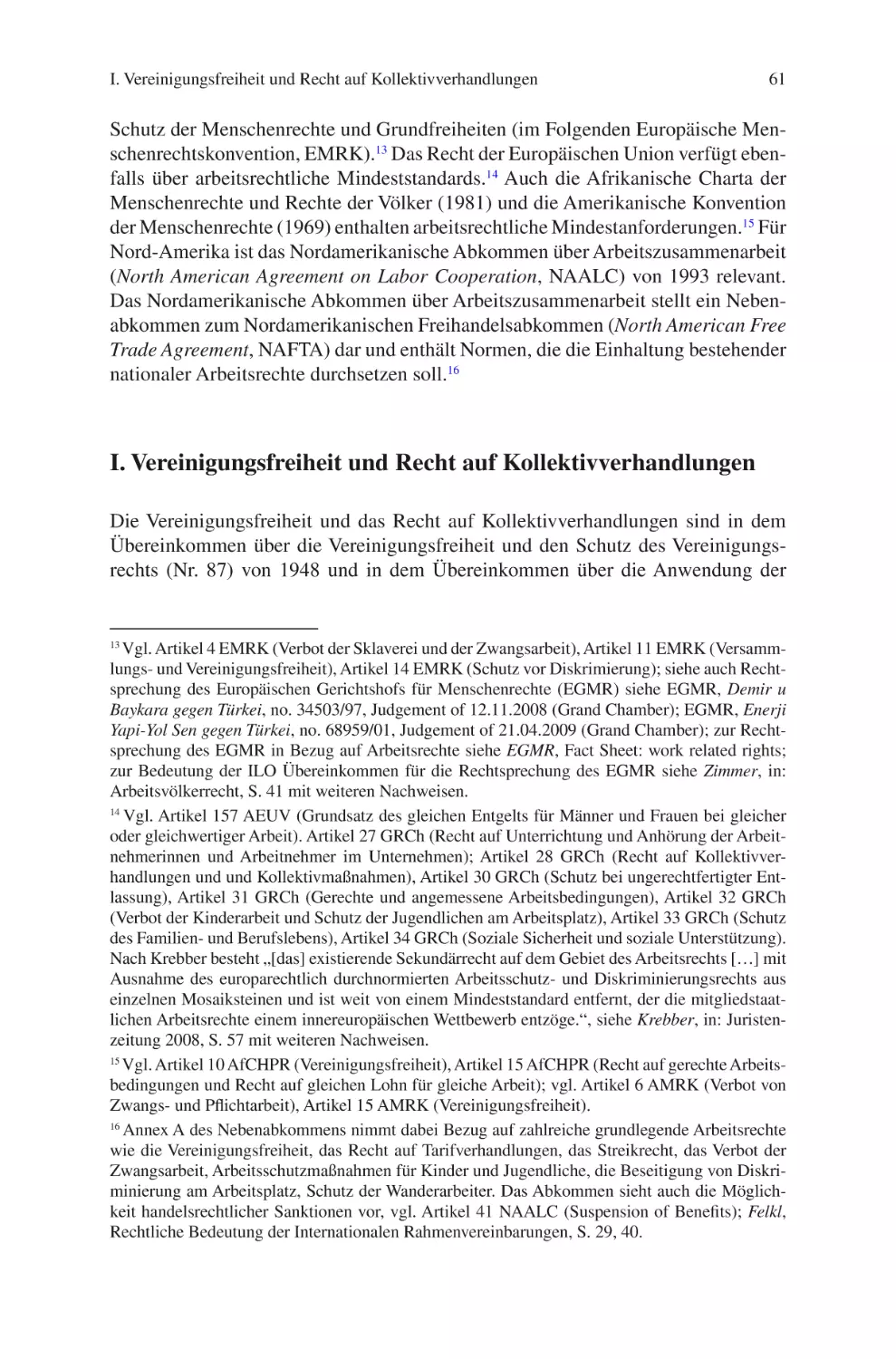 I. Vereinigungsfreiheit und Recht auf Kollektivverhandlungen