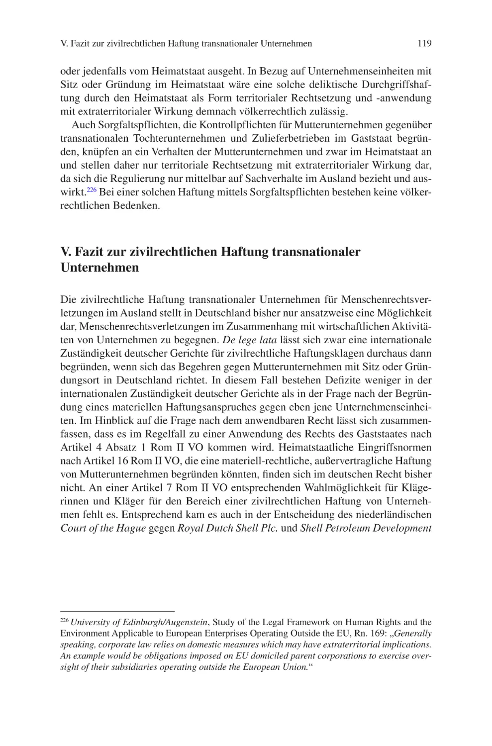 V. Fazit zur zivilrechtlichen Haftung transnationaler Unternehmen