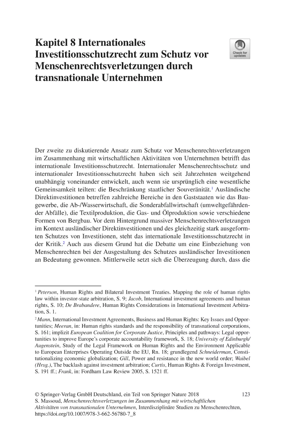 Kapitel 8 Internationales Investitionsschutzrecht zum Schutz vor Menschenrechtsverletzungen durch transnationale Unternehmen