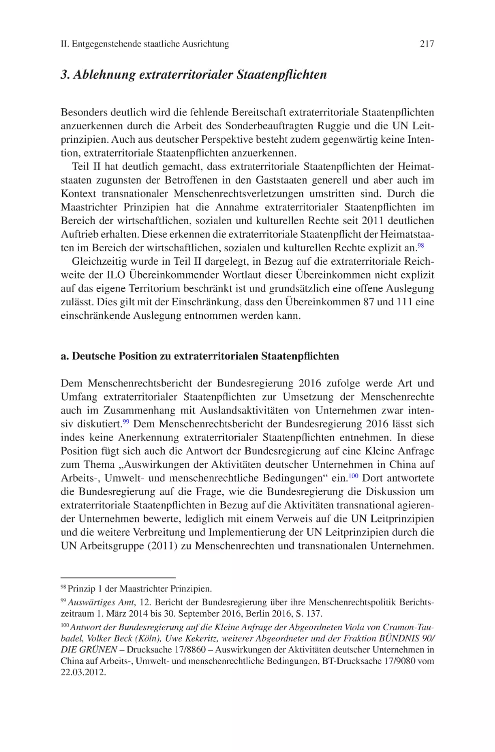 3. Ablehnung extraterritorialer Staatenpflichten
a. Deutsche Position zu extraterritorialen Staatenpflichten