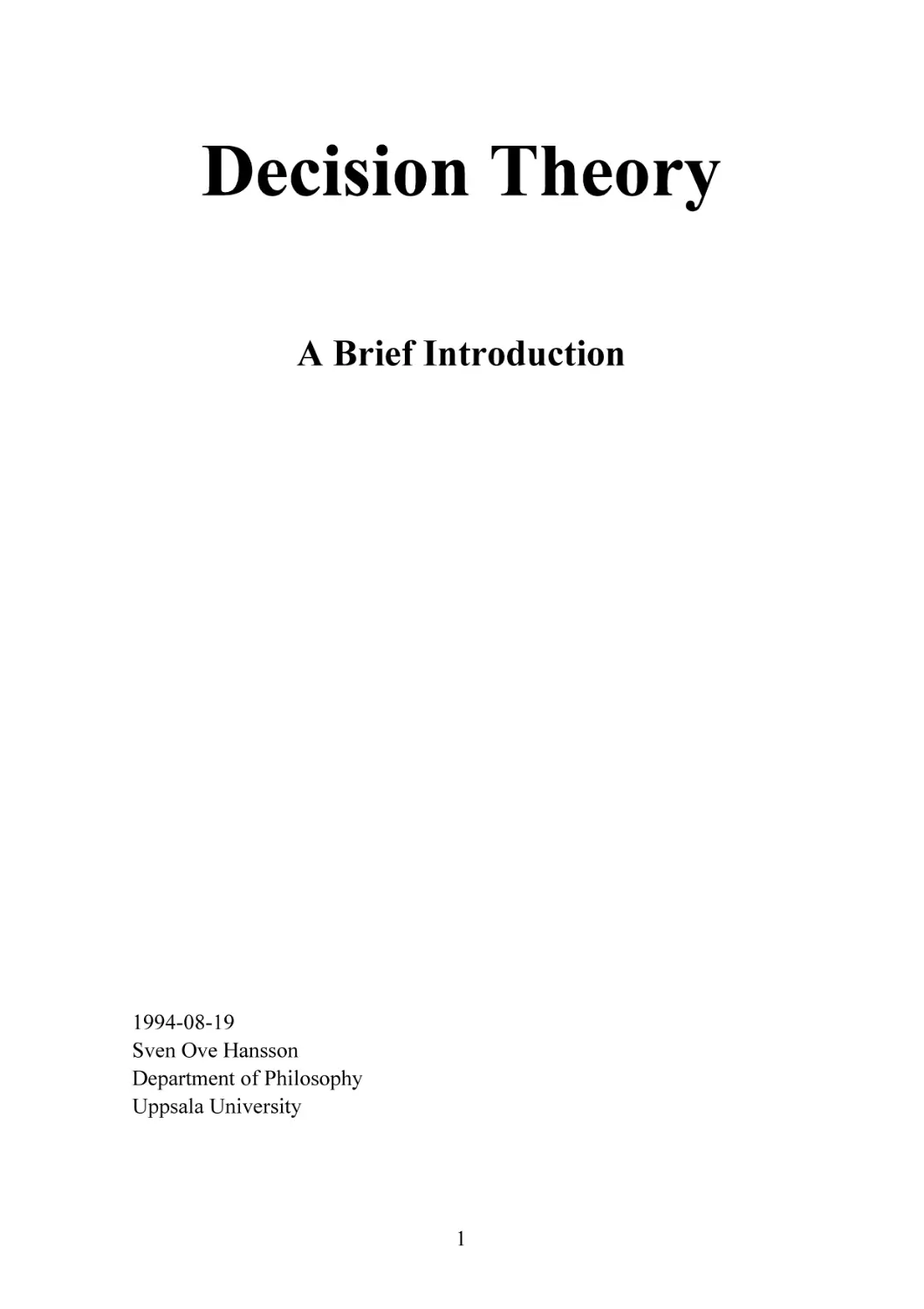 Decision Theory
A Brief Introduction