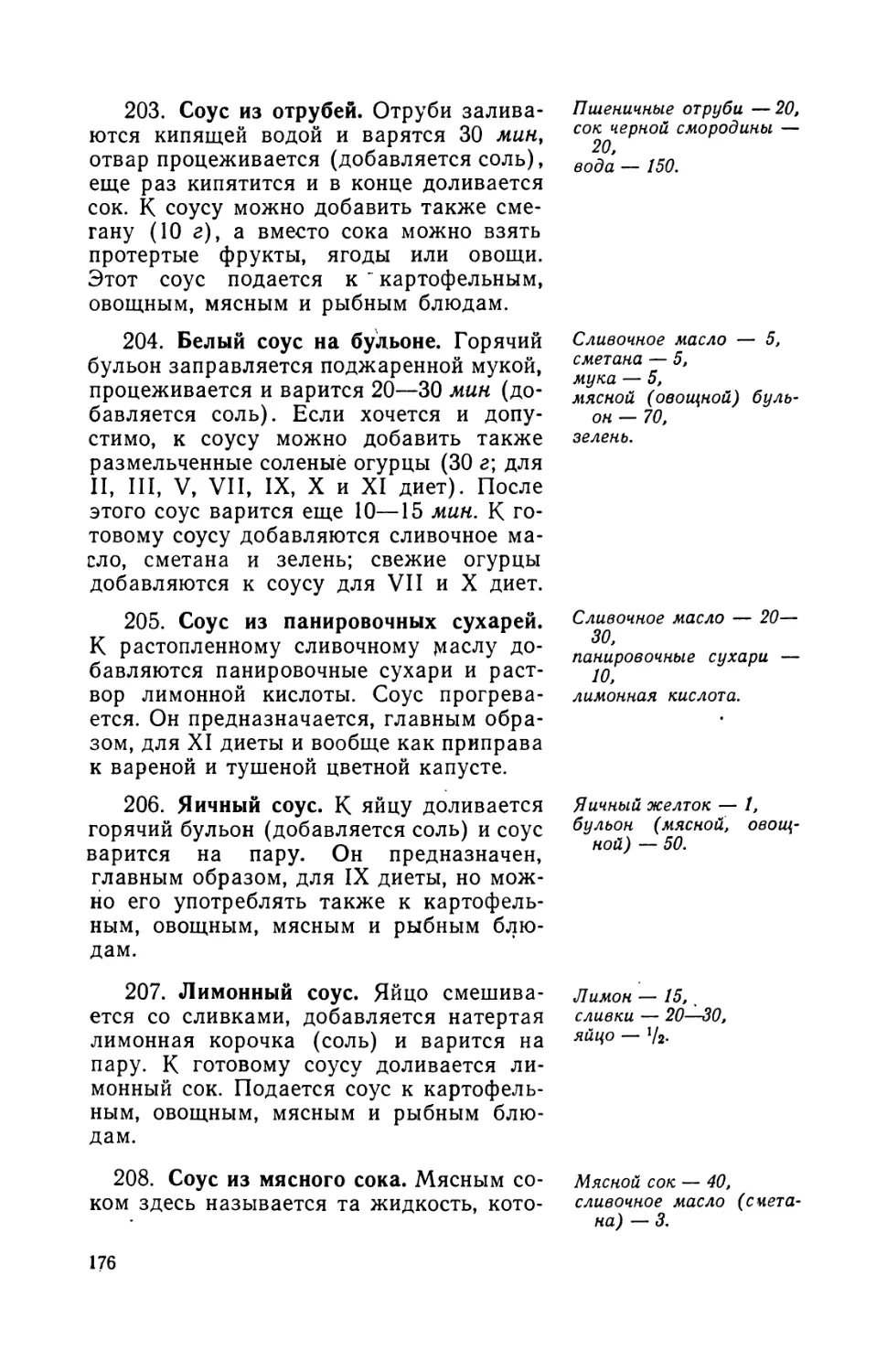 203. Соус из отрубей
204. Белый соус на бульоне
205. Соус из панировочных сухарей
207. Лимонный соус
208. Соус из мясного сока