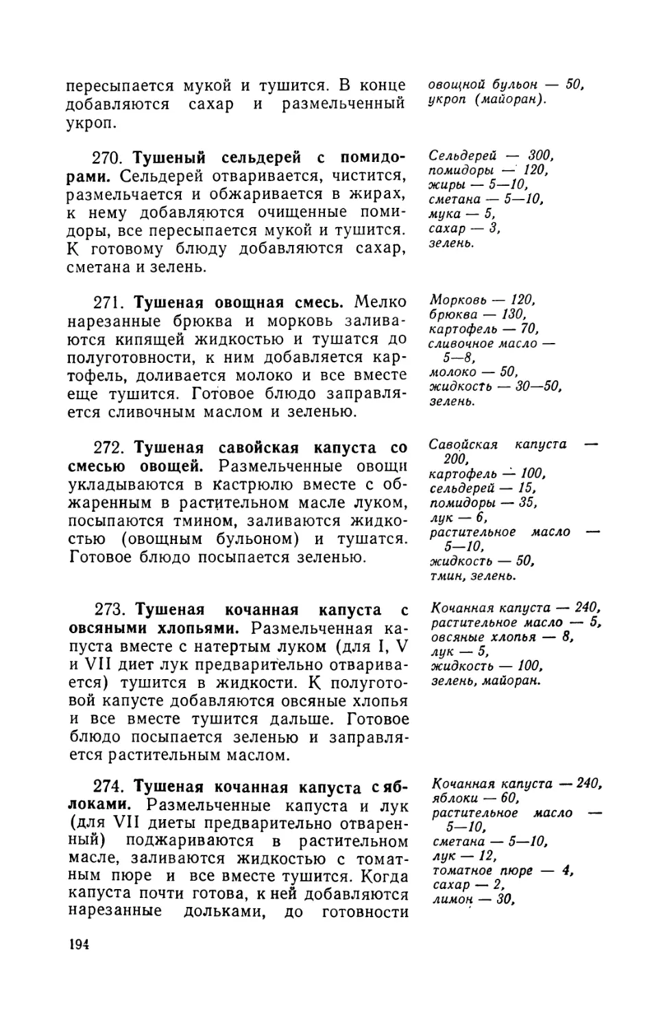 270. Тушеный сельдерей с помидорами
271. Тушеная овощная смесь
272. Тушеная савоиская капуста со смесью овощей
273. Тушеная кочанная капуста с овсяными хлопьями
274. Тушеная кочанная капуста с яблоками