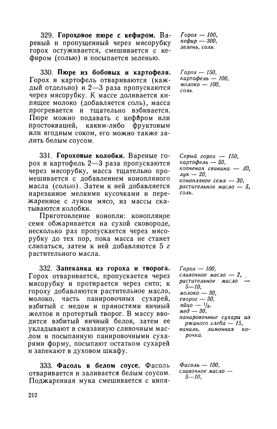 329. Гороховое пюре с кефиром
330. Пюре из бобовых и картофеля
331. Гороховые колобки
332. Запеканка из гороха и творога
333. Фасоль в белом соусе