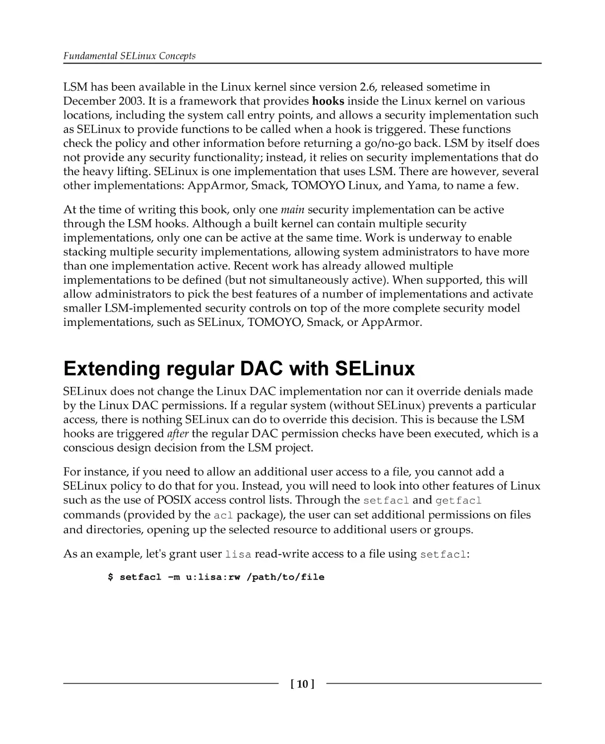 Extending regular DAC with SELinux