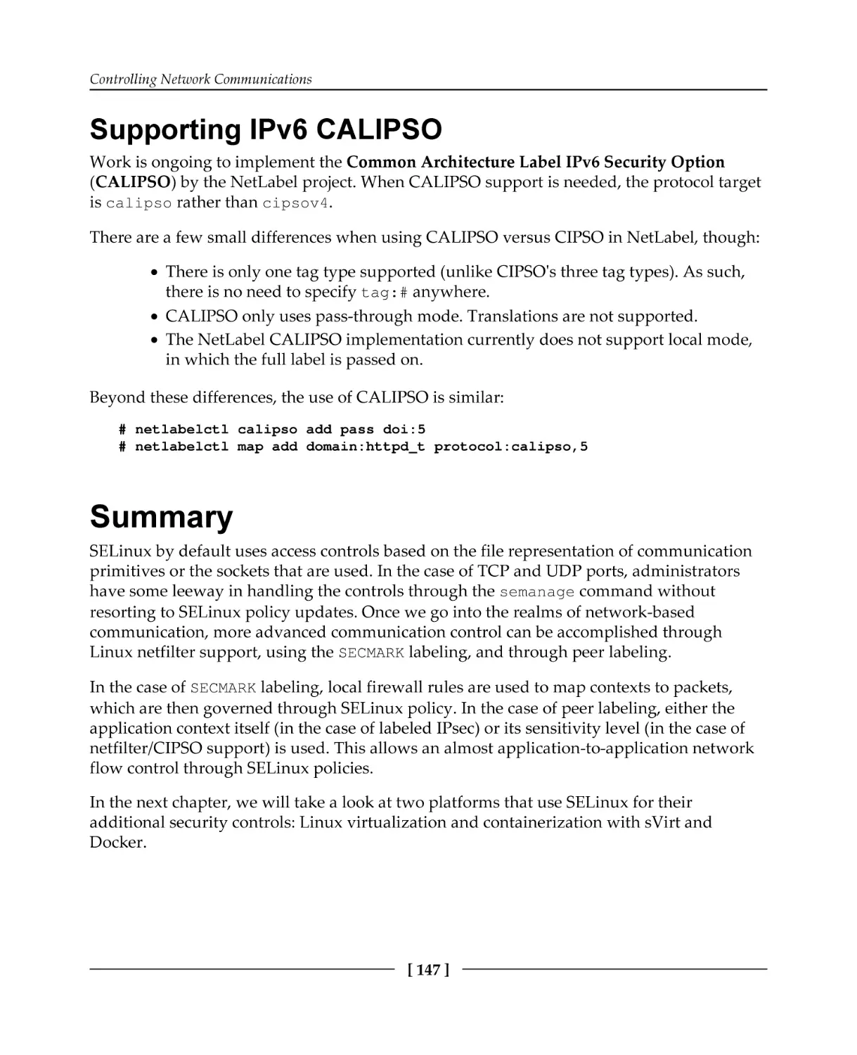 Supporting IPv6 CALIPSO
Summary