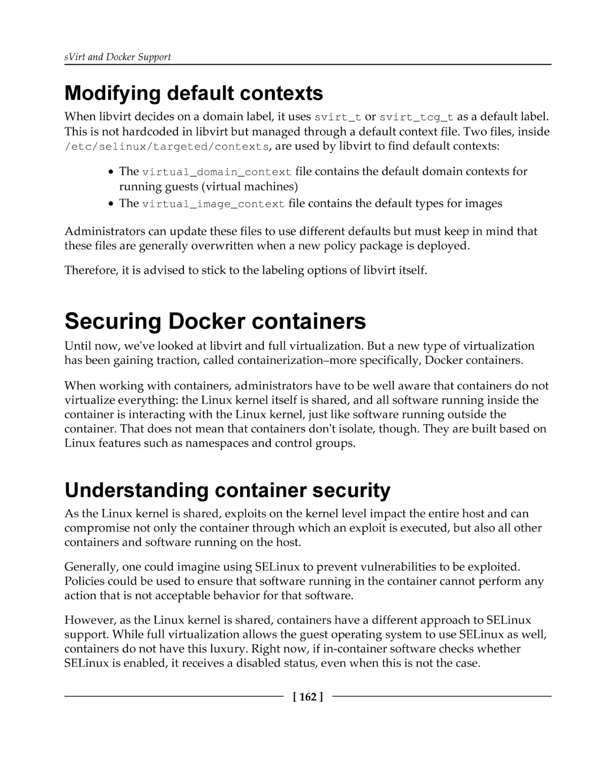 Modifying default contexts
Securing Docker containers
Understanding container security