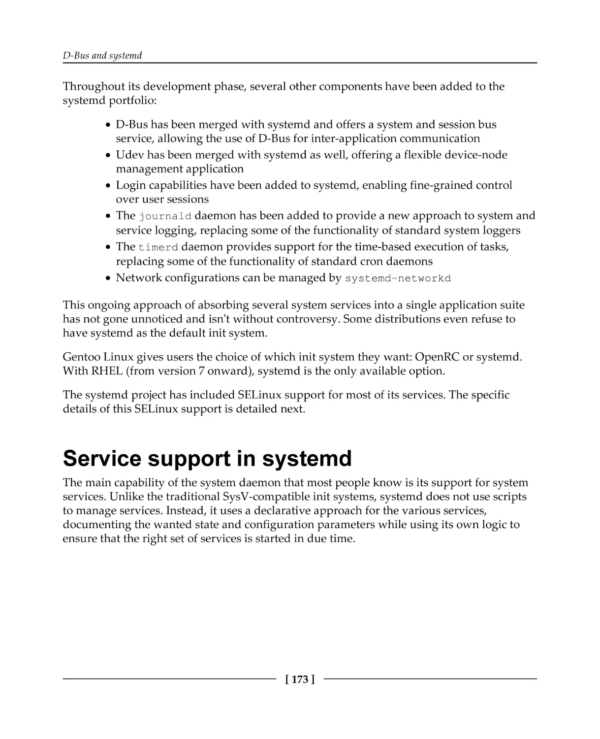 Service support in systemd