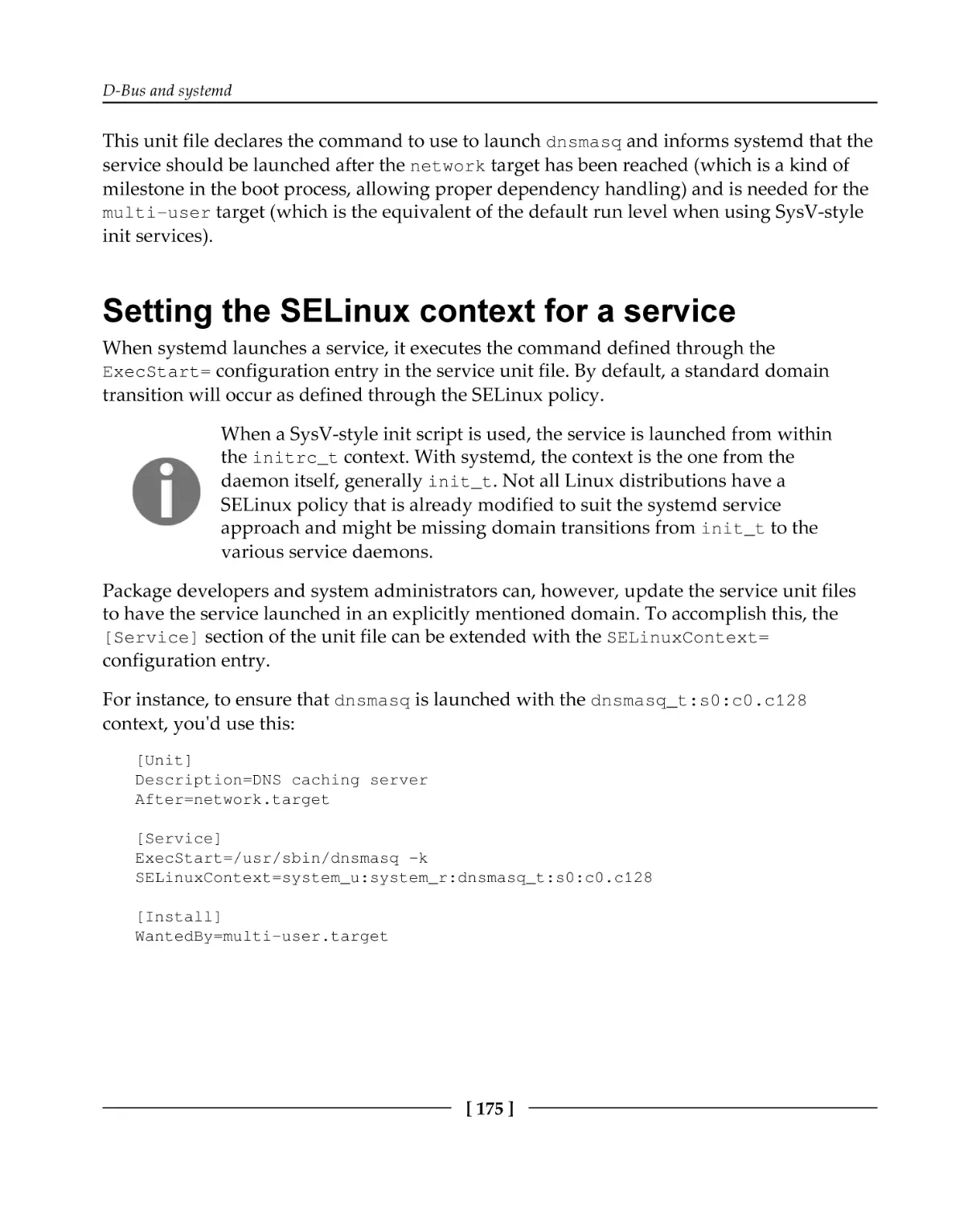 Setting the SELinux context for a service