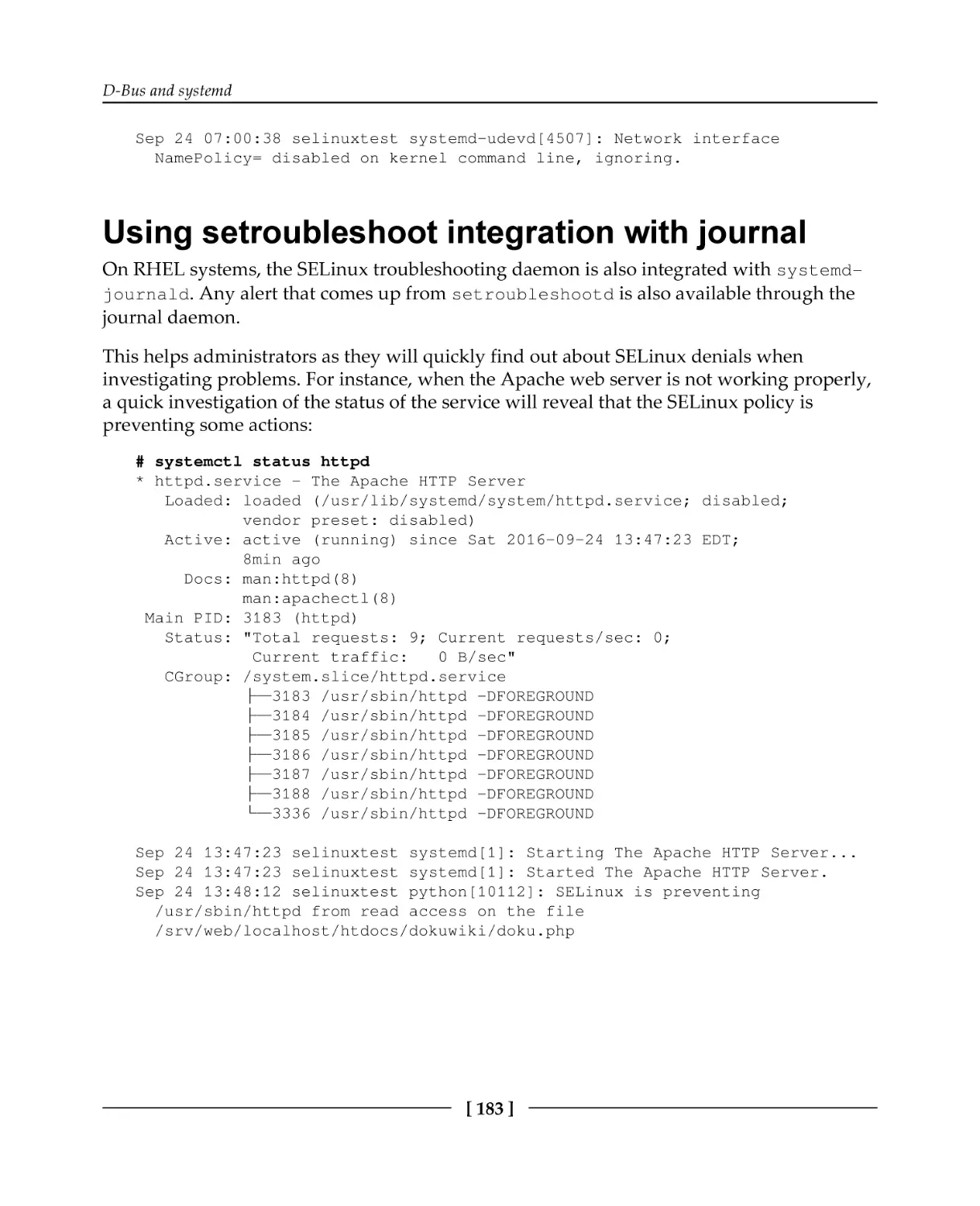 Using setroubleshoot integration with journal