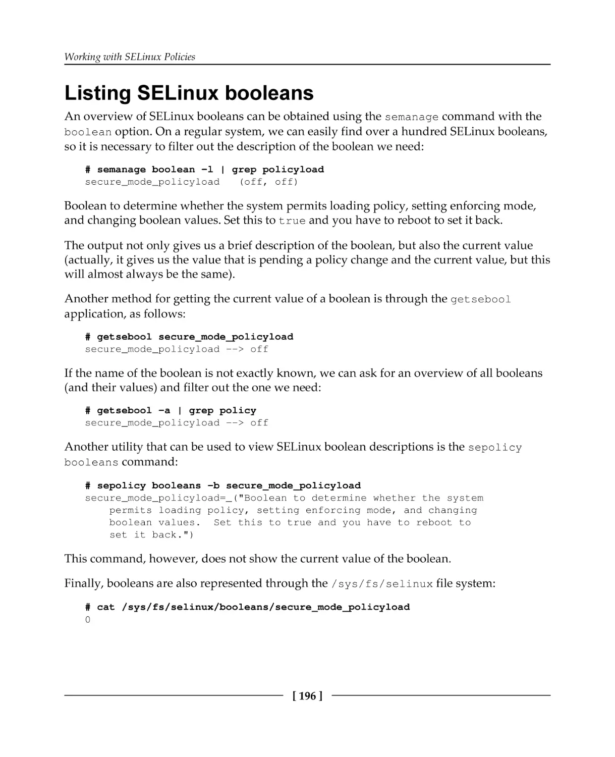 Listing SELinux booleans