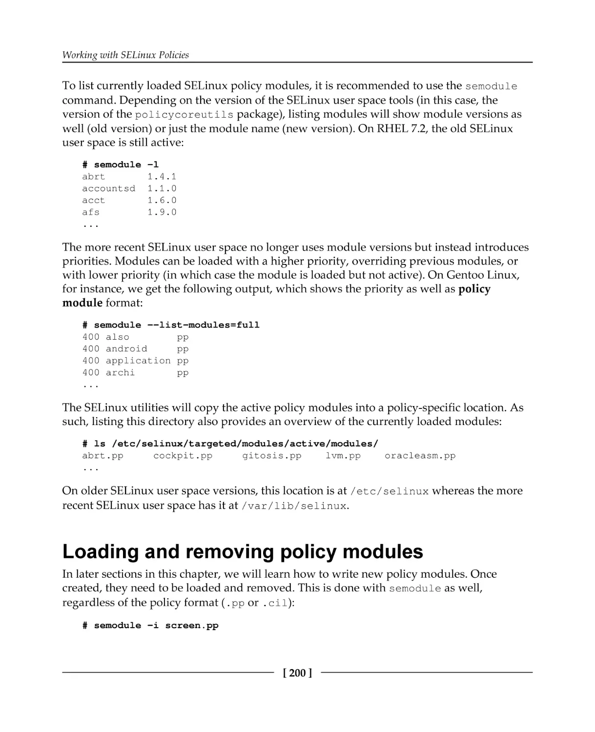 Loading and removing policy modules