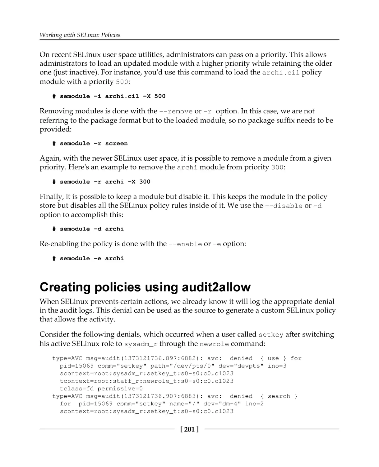 Creating policies using audit2allow