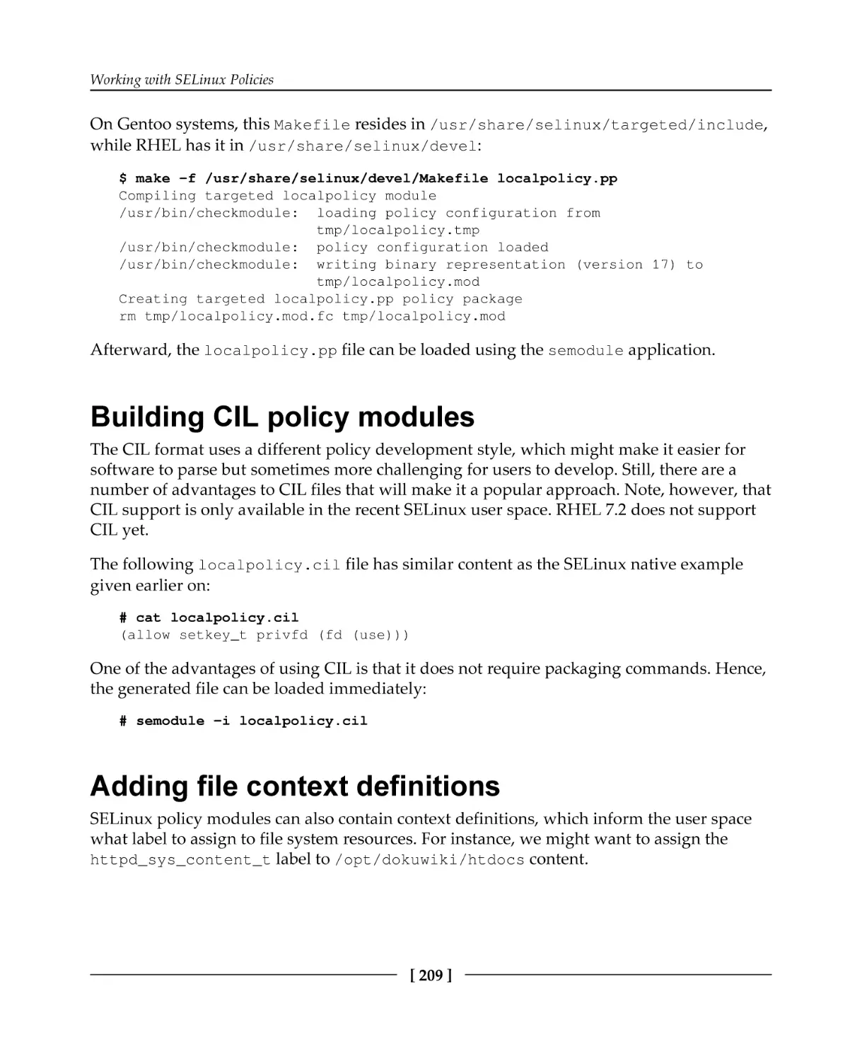 Building CIL policy modules
Adding file context definitions