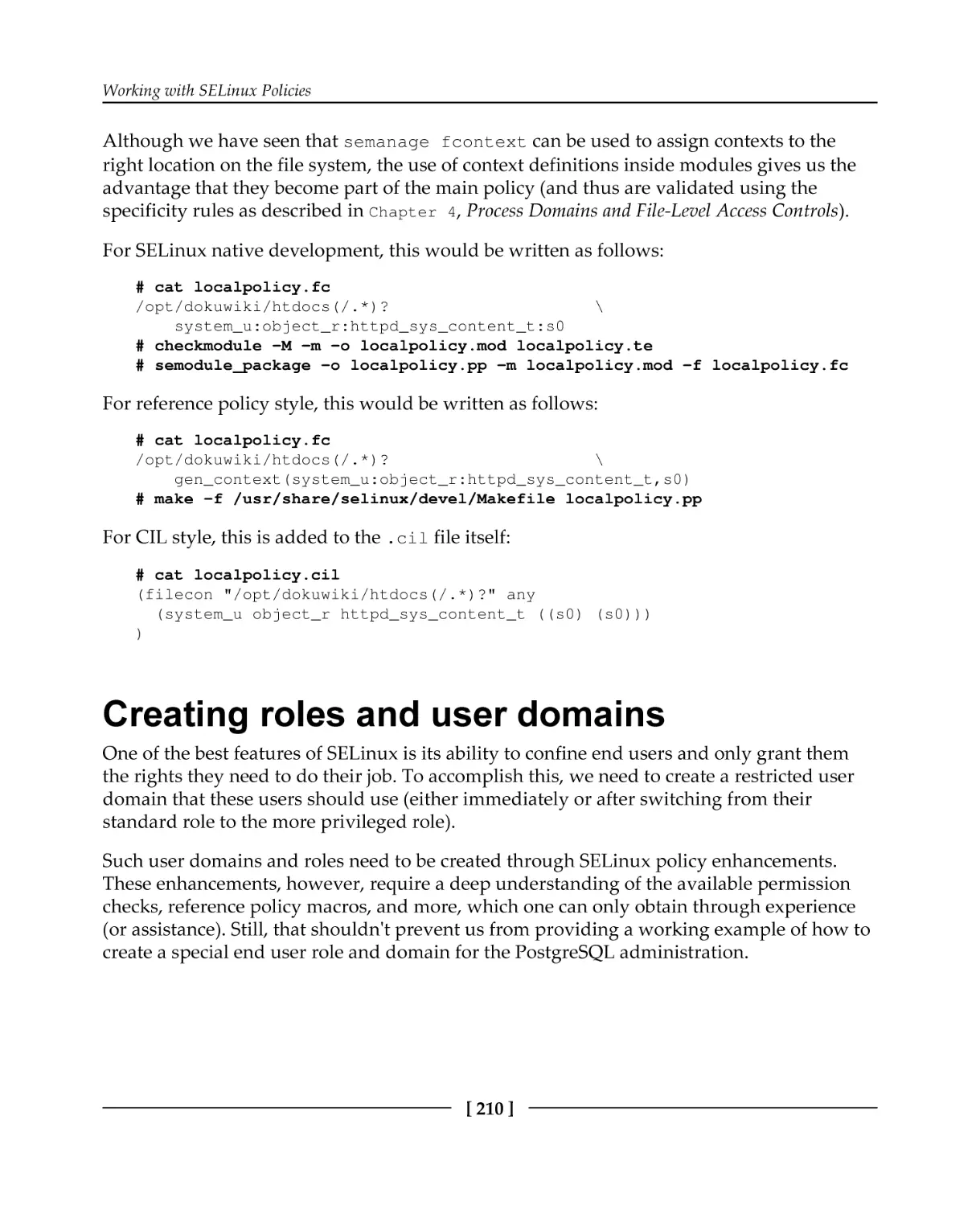 Creating roles and user domains