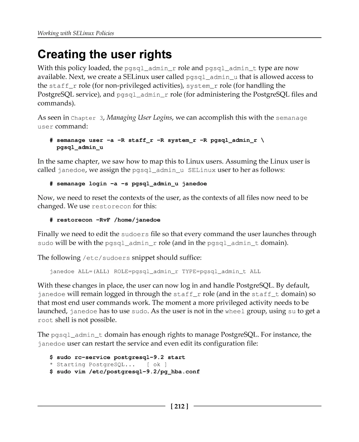 Creating the user rights