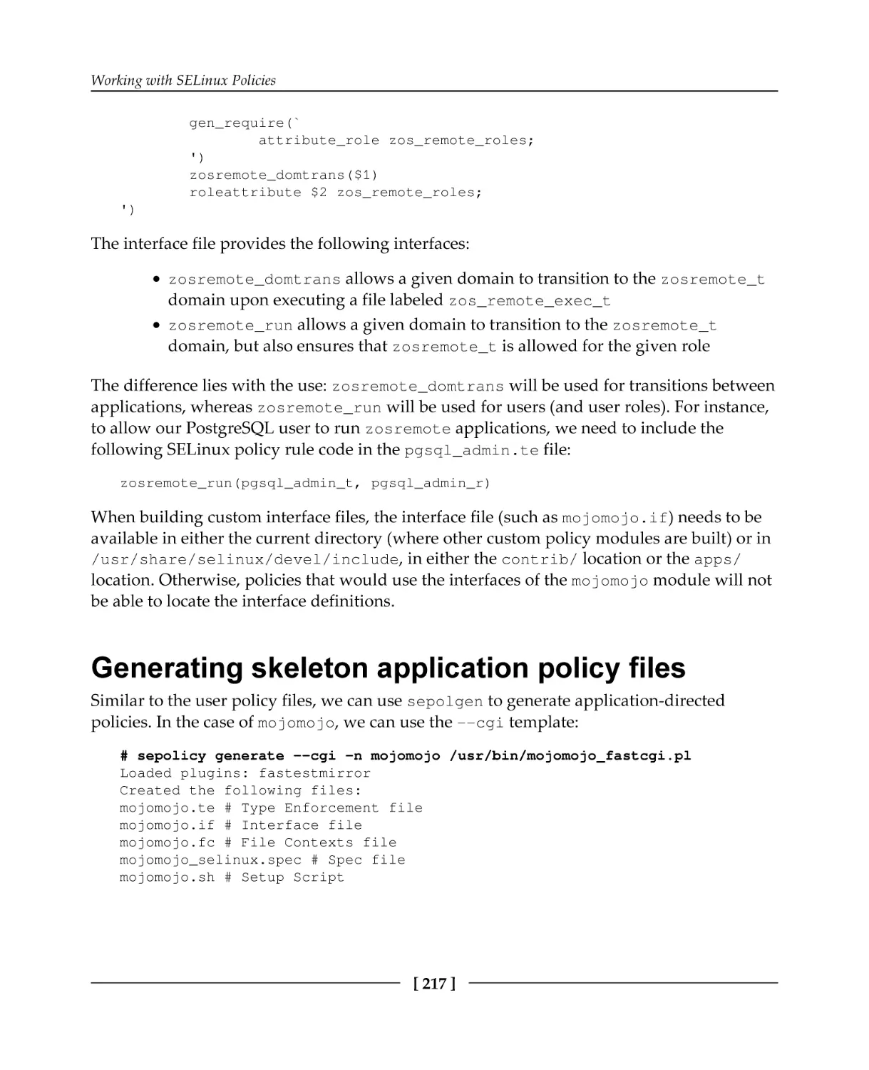 Generating skeleton application policy files