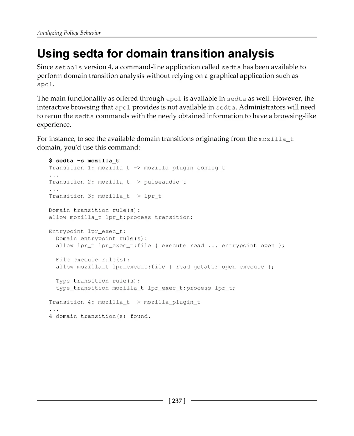 Using sedta for domain transition analysis